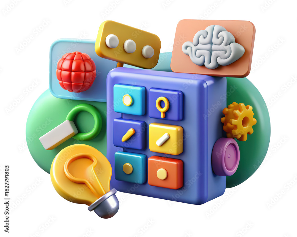 Poster abstract conceptual learning machine interface creative problem solving development process 3d illus