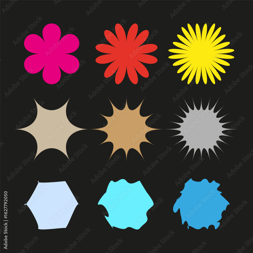 Poster abstract splash shapes. colorful paint splatters. artistic blob forms.