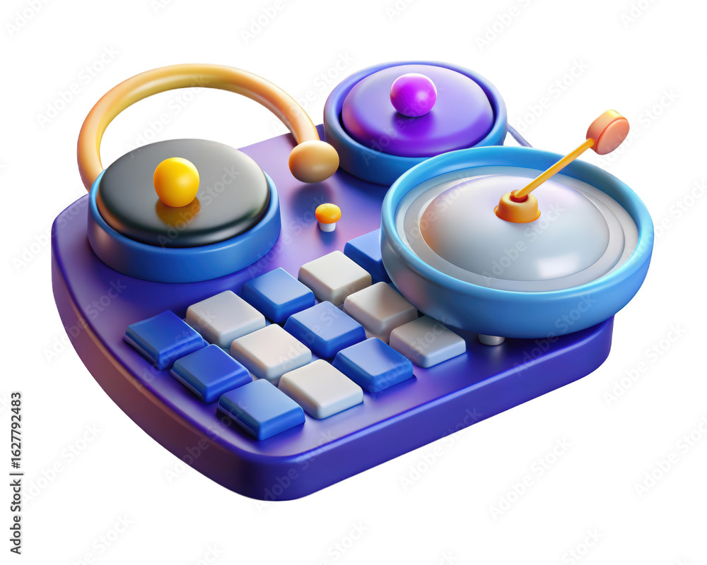 Poster abstract toy machine with buttons dials and knobs whimsical design for kids games 3d illustration is