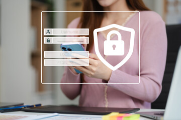 Cyber security, login, data protection concept Fingerprint scanning and authentication.