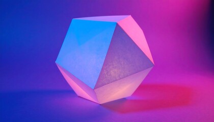 Icosahedron Papercraft Geometry in Blue and Pink Neon Lighting