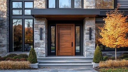 Contemporary Home Entryway with Natural Stone Accents