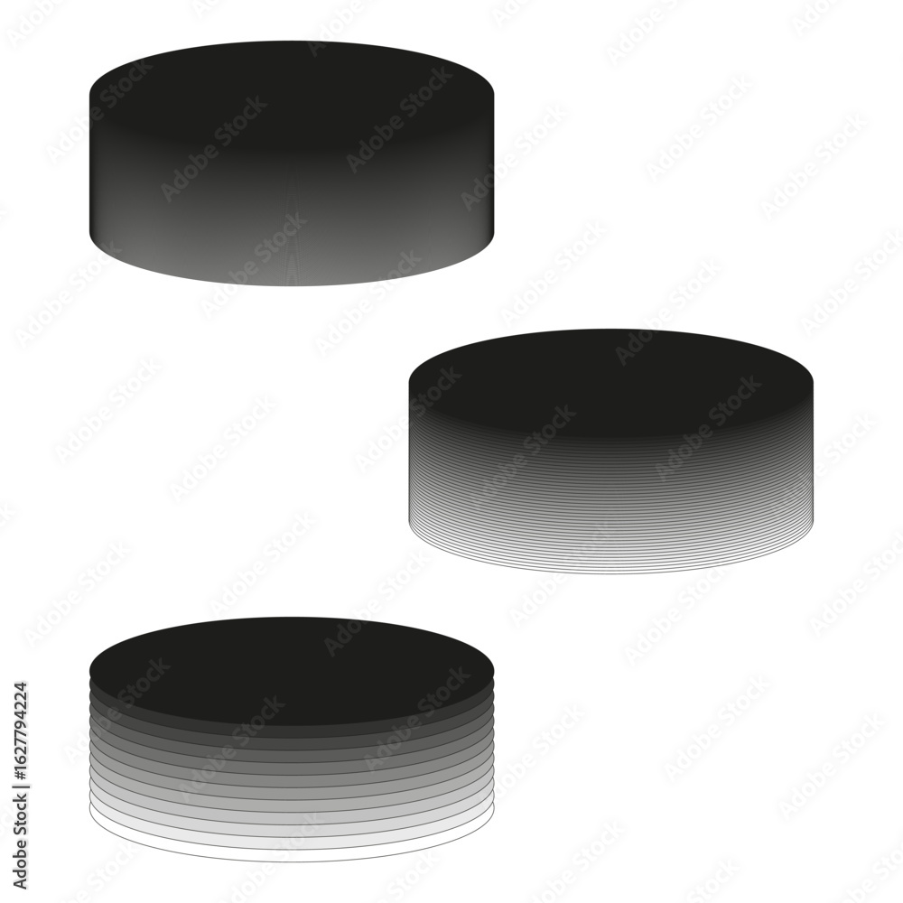 Poster abstract cylinder shapes. layered circular forms. dynamic striped vect