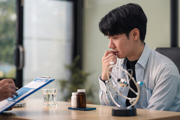 male patient receiving therapy for depression and stress in a psychiatric clinic.