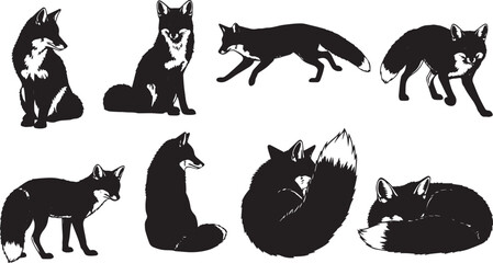 Naklejka premium Fox Silhouettes Set