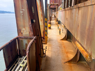 Container vessel cargo space on main deck part in very poor and heavy corrosion rusty condition