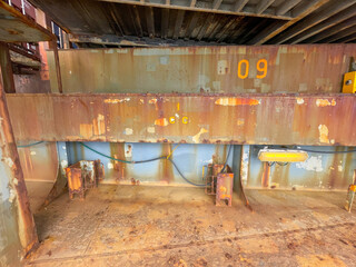 Container vessel cargo space on main deck part in very poor and heavy corrosion rusty condition