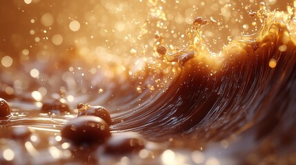Abstract Swirls of Chocolate and Caramel with Glossy Bubbles
