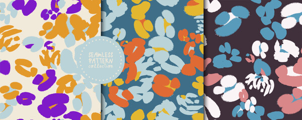 Set of seamless patterns with abstract flowers in vector. Backgrounds, prints, design elements