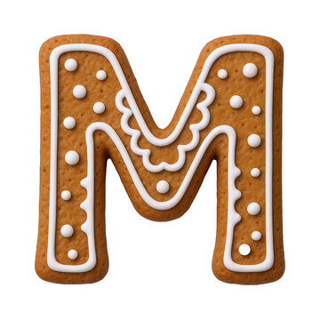 Gingerbread Letter M Decorated with White Icing and Sprinkles, Festive Holiday Treat