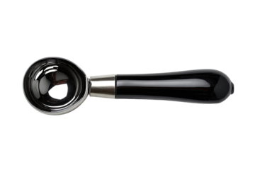 Espresso coffee tamper with polished stainless steel scoop and black handle