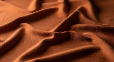 Close-up of Soft Warm terracotta  Fabric Texture with Gentle Folds and Subtle Weave Pattern for Textile and Design Background