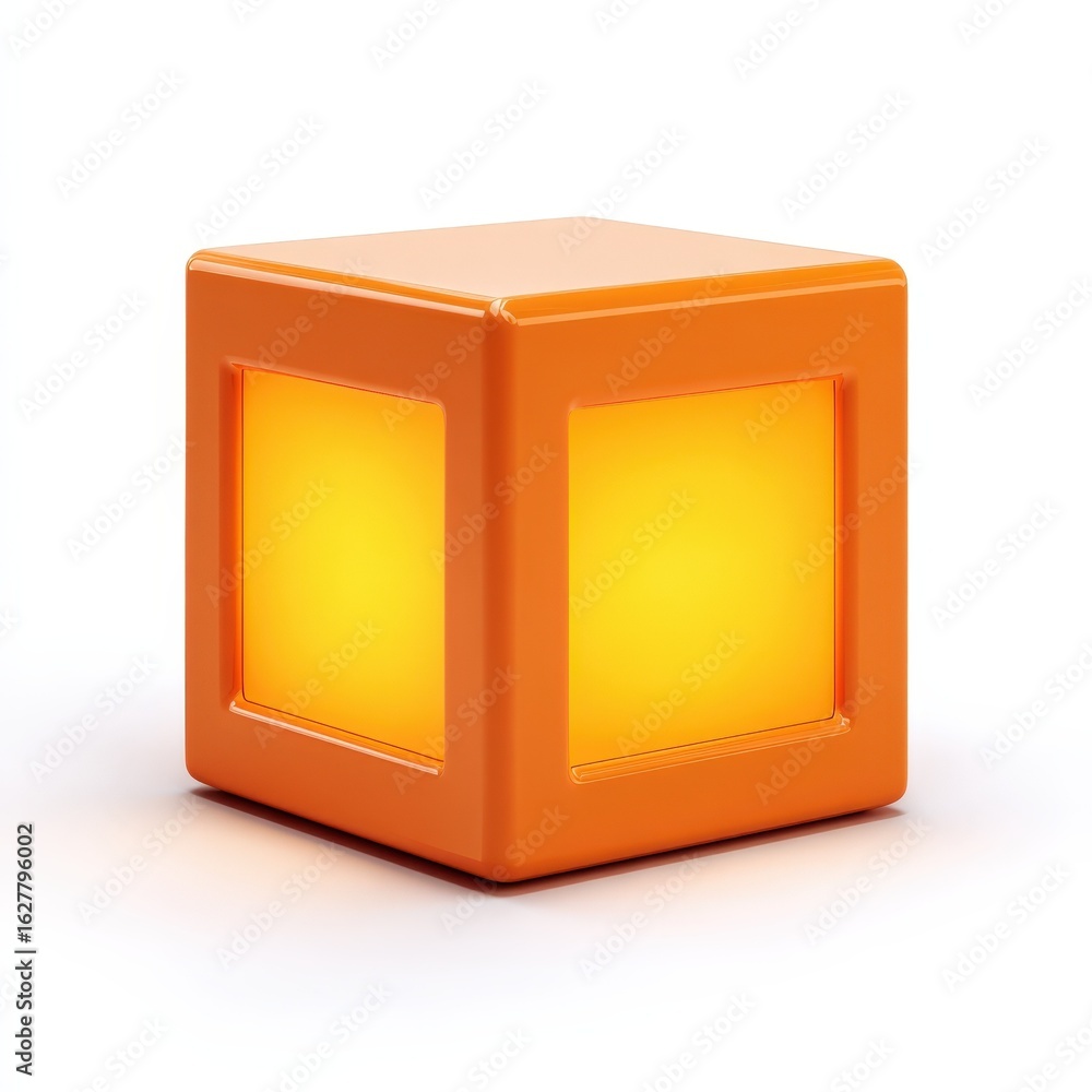 Poster illuminated orange cube 3d render glowing light box modern design element