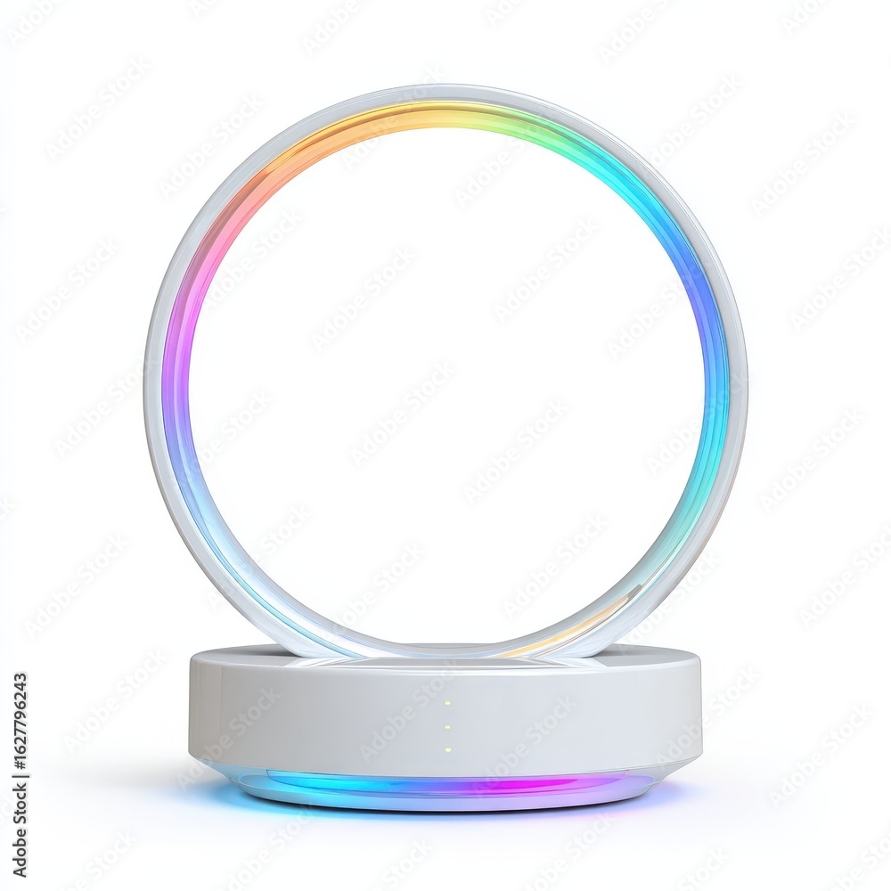 Poster modern rgb circular led light fixture on white base product display stand