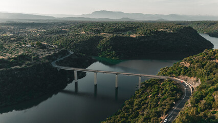 Bridge and lake in Sardinia Italy