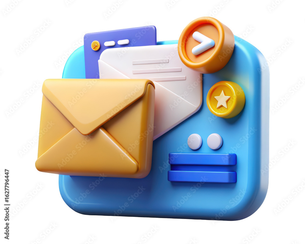 Aufkleber rendered email notification with unread messages new mail received 3d illustration isolated on trans