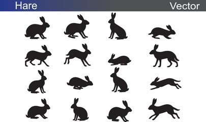 Hare Silhouette Vectror Illustration on White Background