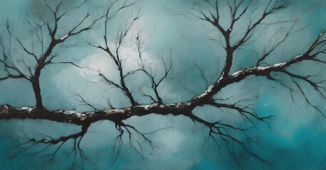 Tranquil Teal Watercolor Landscape Branch Study