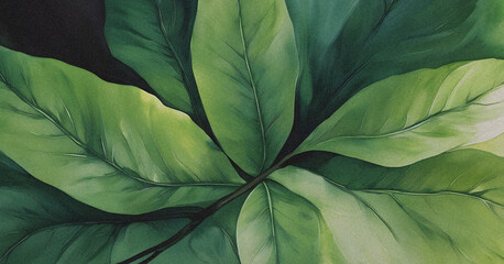 Deep Green Watercolor Leaves Elegant Botanical Print