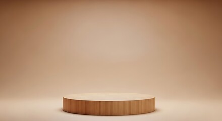 Minimalist wooden display pedestal on a soft beige background