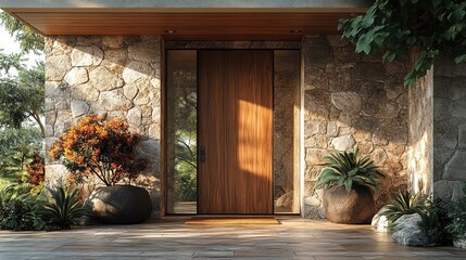 Contemporary Home Entryway with Natural Stone Accents