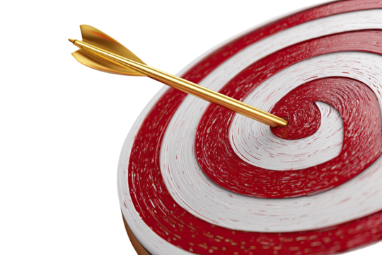 Gold arrow embedded in red and white target