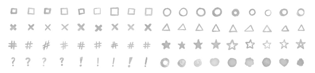 グレーの水彩記号セット
A Set of Hand-drawn Gray Symbols in Watercolor Style