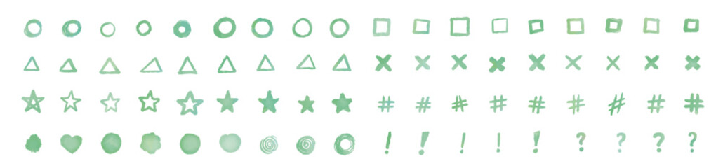 緑の水彩風・手描き記号セット
A Set of Hand-drawn Green Symbols in Watercolor Style
