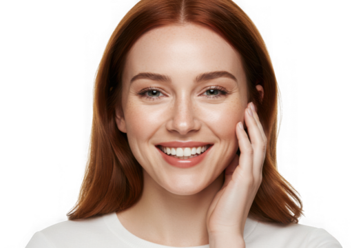 Ai generated image of beautiful redhead woman smiling, isolated on transparent background