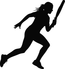 female cricket player pose vector silhouette