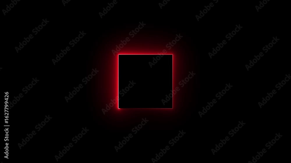 Poster glowing red neon square animation on black background,abstract red light frame on black background,m