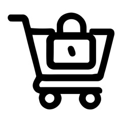 Minimalist Silhouette Shopping Cart with Padlock Safety Symbol Icon