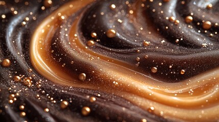 Abstract Swirls of Chocolate and Caramel with Glossy Bubbles