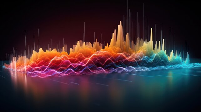 A captivating data visualization, a mesmerizing symphony of light and color, vibrant peaks and valleys of information, a stunning abstraction of data, a hypnotic display of digital energy, a luminous