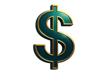Obraz premium Green gold dollar sign gleaming, representing financial prosperity, floating against transparent backdrop