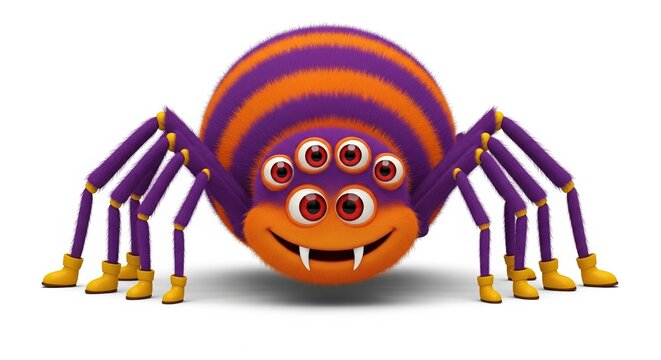 Adorable Fluffy Spider Character with Big Eyes - Powered by Adobe