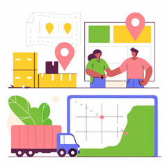 vector illustration of a boy playing with toys