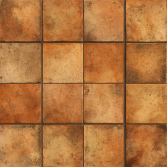 Vintage Ceramic Tile Texture – Seamless Square Pattern with Rustic Terracotta and Earth Tone Colors, Ideal for Interior Design, Flooring, Wall Decor, or Architectural Visualization Projects