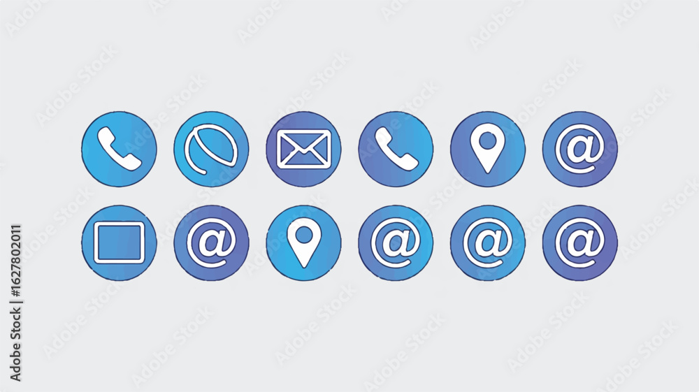 Poster a set of 12 circular blue communication and media icons arranged in two rows against a white backgro