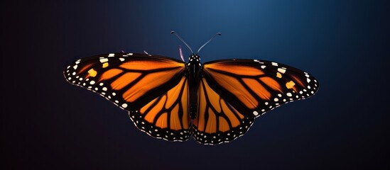 Fototapeta premium detailed macro butterfly wings, detailed monarch butterfly wing patterns, vivid orange and black butterfly wings, intricate butterfly wing textures, high resolution butterfly wing closeup, dramatic li