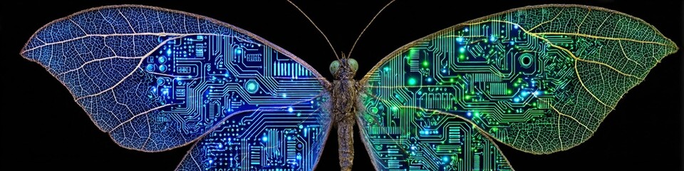 Mariposa mitad natural, mitad digital: Ala con circuito integrado