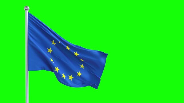 european union flag waving green screen 3d