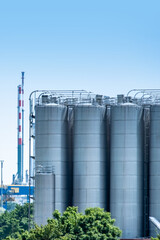 Industrial chemical storage silos and Processing, tall chimney, factory Chemiekonzern, European Industrial plant Infrastructure, manufacturing and innovation, science Germany