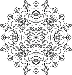 Floral Mandala Design Black and White Intricate Pattern for Coloring Books and Creative Projects Relaxation and Meditation