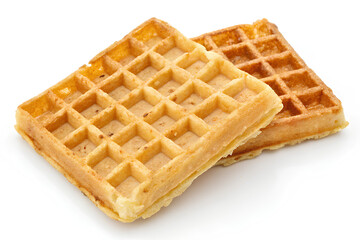 Two Square Waffles on White Background
