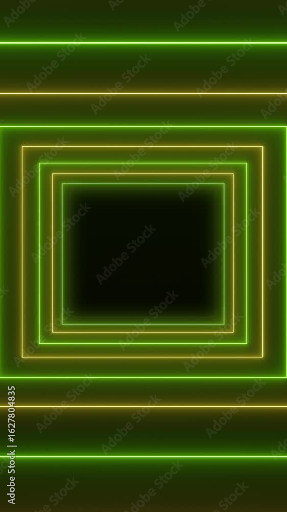Poster vertical video animation of abstract glowing motion design with green and yellow neon cubes - abstra