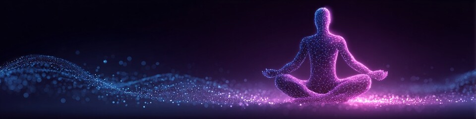 Ilustración de un cuerpo de yogui hecho de estructura metálica brillante
