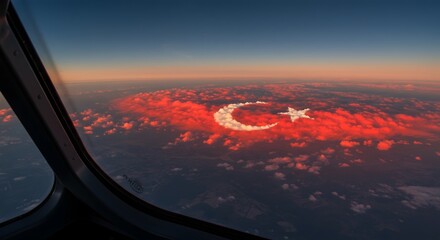 High-Altitude Horizon with Turkish Symbolism in Clouds