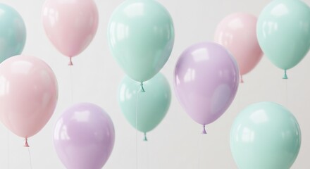 パステルカラー風船 ふわふわ浮かぶ 優しい光. AI Generated