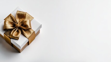 Elegant Gift Box with Gold Ribbon on White Background for Celebrations